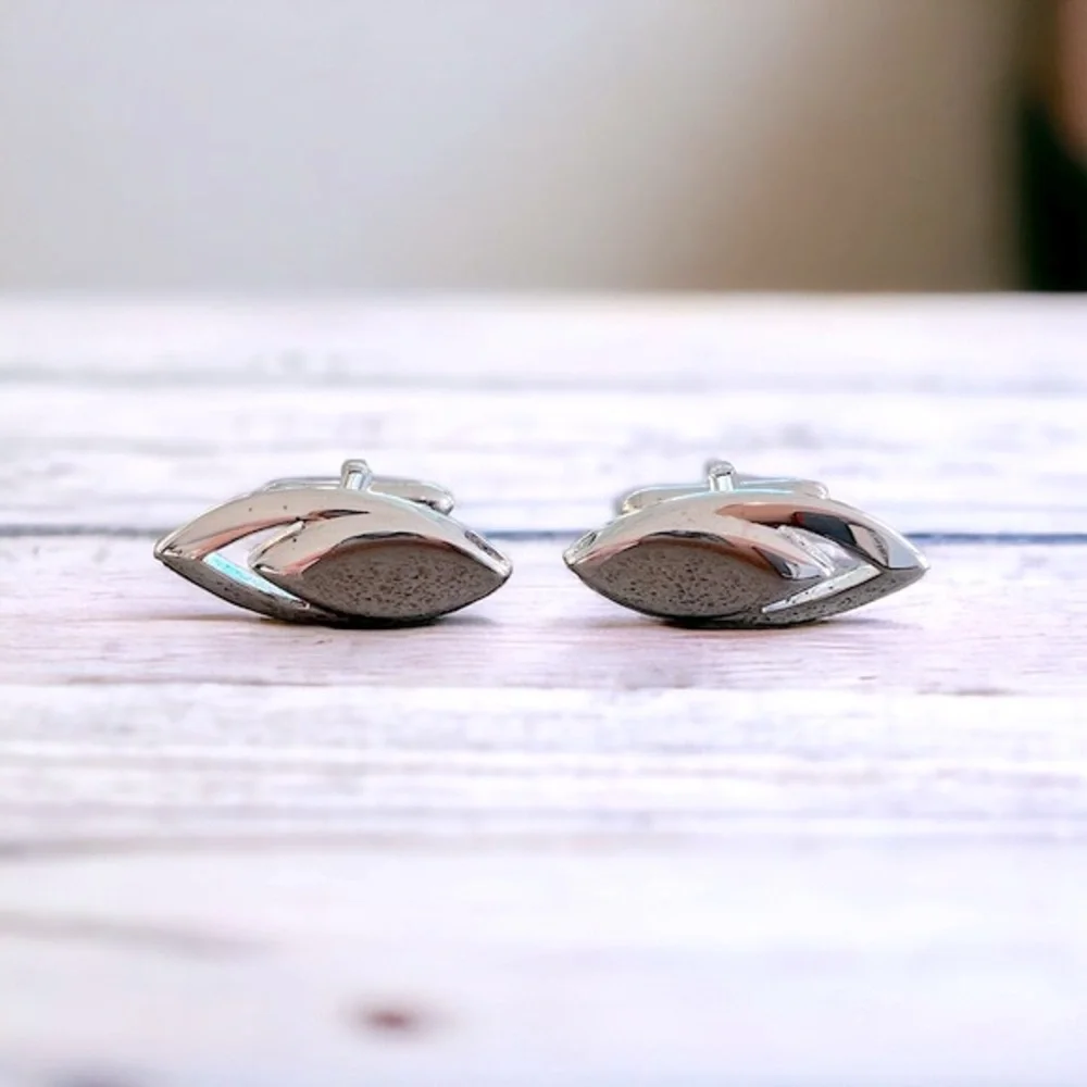 VTG SWANK Silver Art Deco Cufflinks Wedding Groom Tuxedo Prom Minimalist Formal